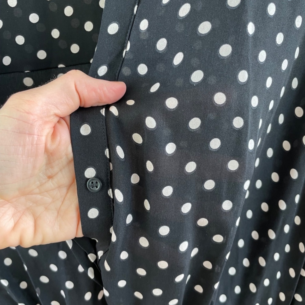 Intermix Black Polka Dot Silk Blend Dress Tie Waist Pockets Size S - Picture 7 of 10